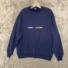 Tommy Hilfiger Men Classic 90s Spellout Logo Crew Neck Pullover Sweatshirt L 