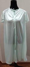 Vintage JC Penney Medium Mint Green Nylon Lace Trim button down NIGHTGOWN F5