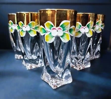 Bohemia crystalite cut liker, sake, vodka cut glasses 6 pcs. 8 cm decorated II.