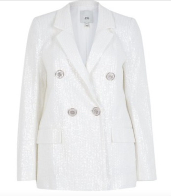 river island sequin blazer dress River Island Petite sequin blazer dress in multi rainbow stripe