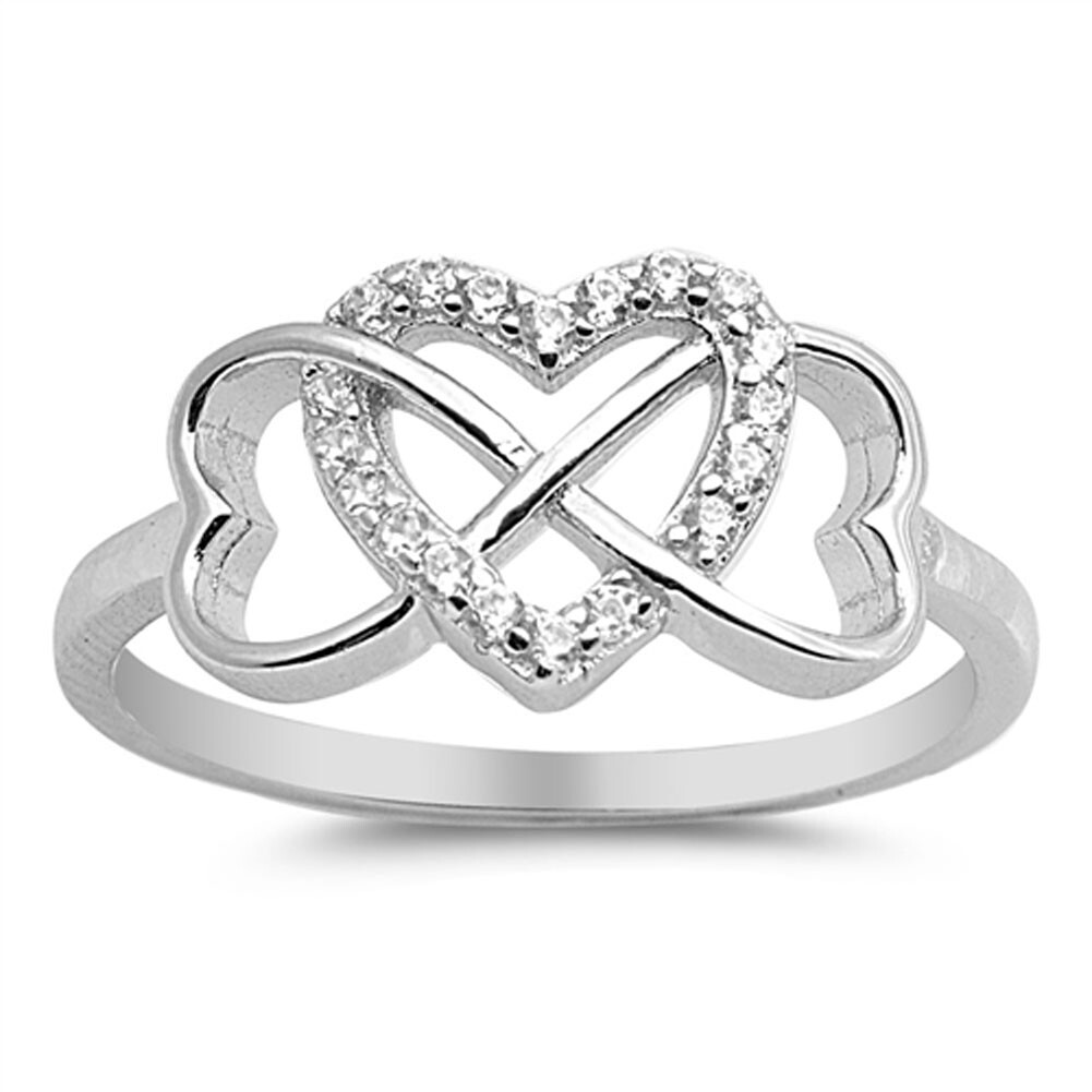 Double Heart Infinity Knot Promise White CZ Ring .925 Sterling