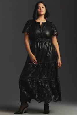 Anthropologie Somerset Maxi Dress Faux Leather Embroidered Edition Sz XS