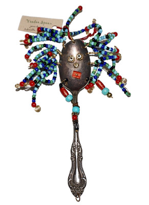 Vintage VOODOO SPOON Artisan Crafted Silver Plated & Beaded LONNIE Hanging Spoon