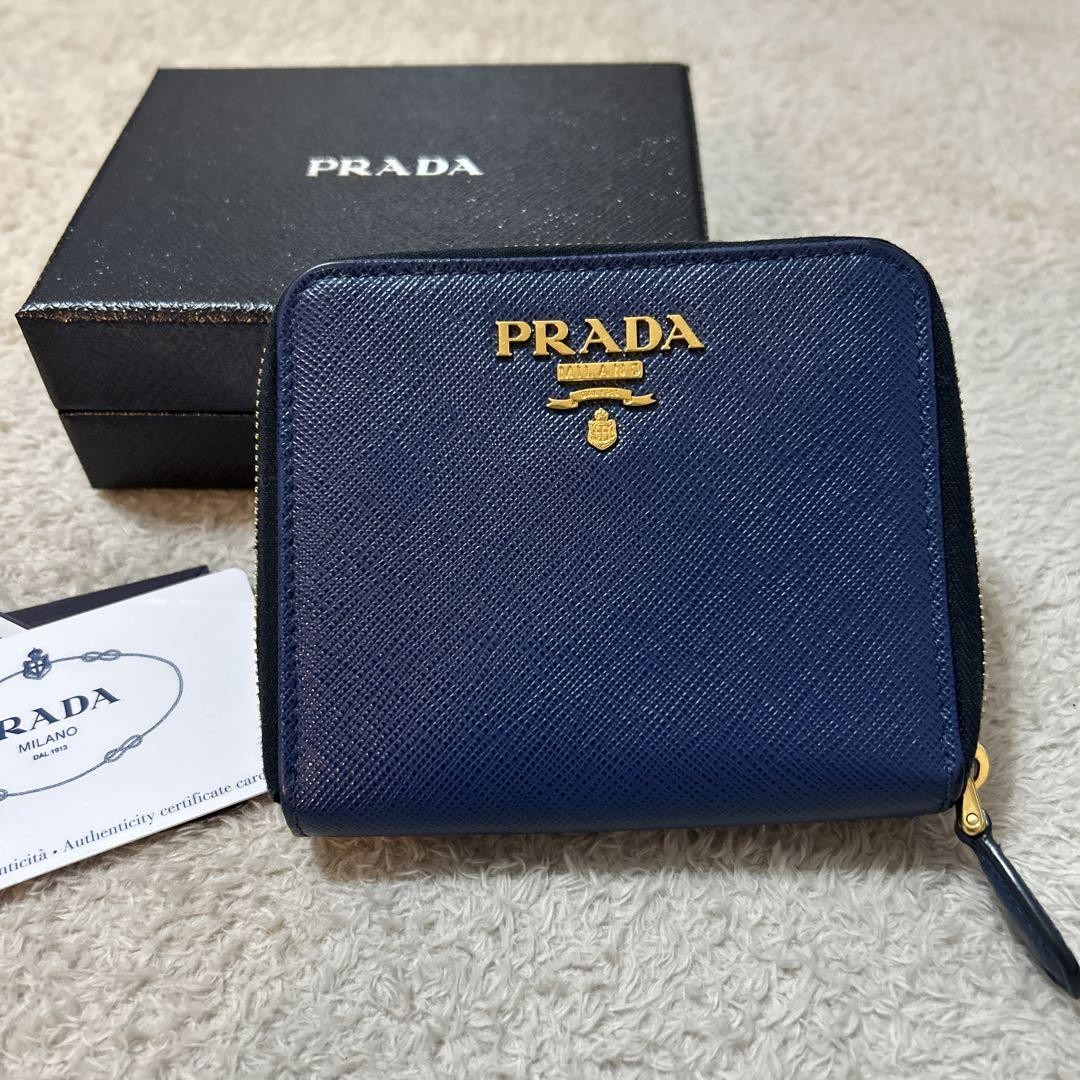 Prada Navy Blue Genuine Leather Bi-Fold Wallet for Men