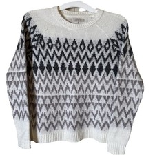 Women s Fair Isle Sweater LOFT XS Cream and Gray Preppy Office Fair Isle Classic