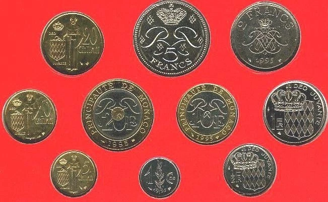 Monaco 1995 Mint Set of 10 Coins,1 Centimes-20 Francs, UNC - Image 4 of 4