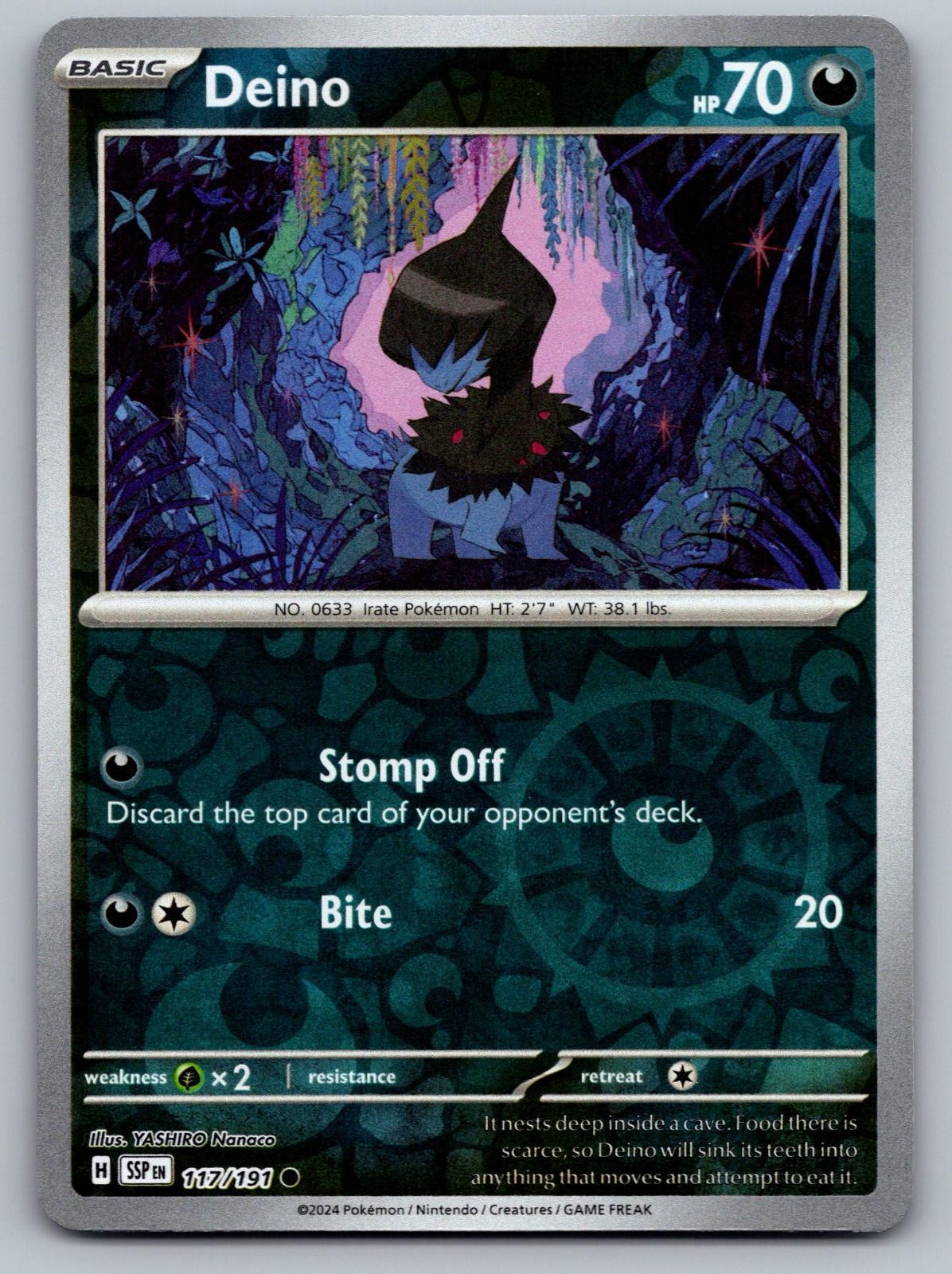Deino 117/191 REVERSE HOLO Common Surging Sparks Pokemon Near Mint