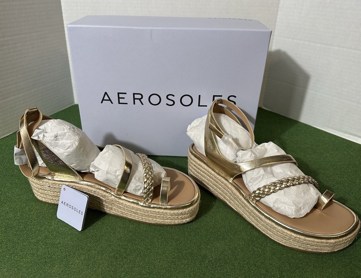 Aerosoles Dolly Espadrille Platform Sandals Braided Straps Soft Gold  Women’s 9M