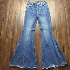 Judy Blue Super Flare Jeans Medium Wash Raw Hem JB88204 Women’s Size 5/27