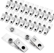 30 Pcs Metal Badge Clips With Clear PVC Straps - Double Holes ID Holder for Name