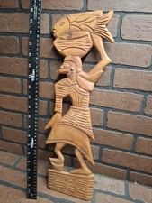 Mcm Carved Wood Tribal Art African Woman Carrying Fish