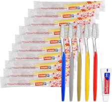 30 Disposable Toothbrushes with Toothpaste Individually Wrapped 5 Colors