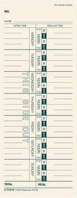 TOPS Time Cards, Weekly, 1-Sided, 3-1/2'' x 9'', Manila, x Manila 