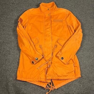 Bershka Orange Cotton Utility Field Jacket Parka Drawstring Waist Womens Size M