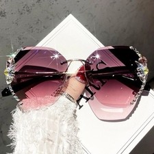 2024 Fashion Bling Sunglasses Vintage diamond Women Rimless Metal Sun Glasses