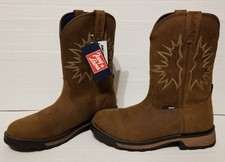 Tony Lama Men's 9.5EE Boom Saddle Pull On Work Boots Brown Leather Round Toe