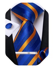 Mens Tie Silk Plaid Striped Necktie Pocket Square Cufflinks Clip Set Gift Box