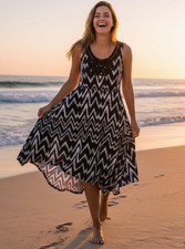 Soma S Knit Dress Black White Crochet Lace Boho Casual Resort Beach Lounge Comfy