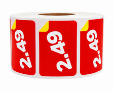  2.49 Pricing Stickers Red/Yellow 1.5" x 1" Retail Price Labels 1000 Count