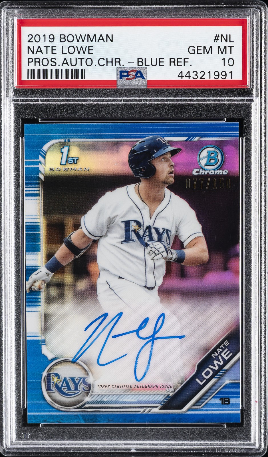 2019 BOWMAN PRSPCT AUTOS CHROME BLUE REFRACTOR #NL NATE LOWE #/150 PSA 10 AUTO