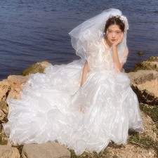 Vintage Pink Lace O Neck Beading Pearls Ruffles Sleeve Lace Up Wedding Dresses