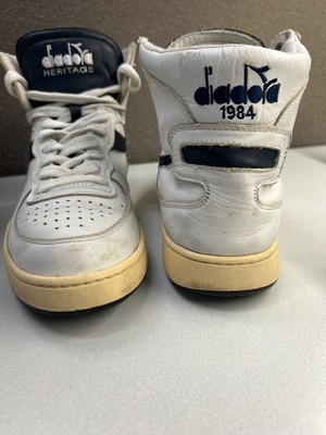 Diadora Heritage MI BASKET USED White/Navy SZ 9.5 US MADE IN PORTUGAL