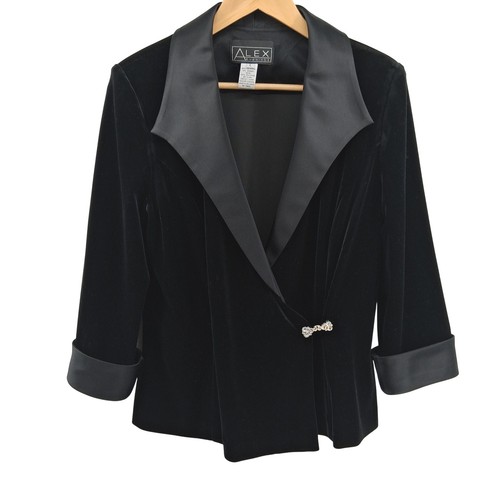 Blazer Vintage Alex Evenings Noir Avec Strass Or - Velours - Taille 6 - Occasion Très Bon état