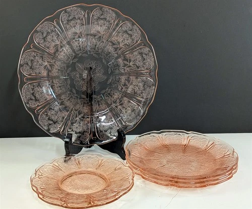 Jeannette CHERRY BLOSSOM Pink Dinner, Salad, Bread Plates Lot of 6 Depression