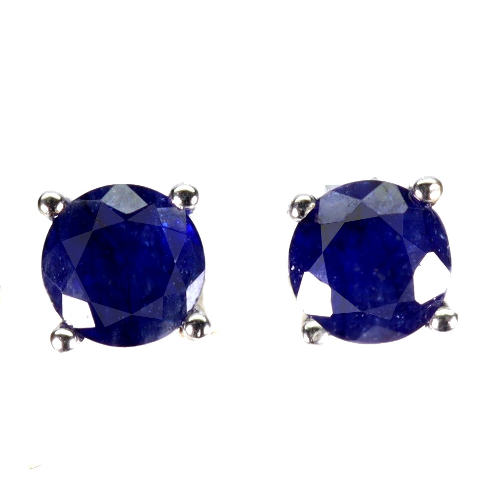 925 Sterling Silver Earrings Round Blue Sapphire 6mm Natural Gemstone Jewelry