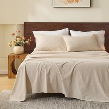 100 French Pure Linen Sheets Queen Size - Bed Sheets 4 Piece Sets, Soft Dura...