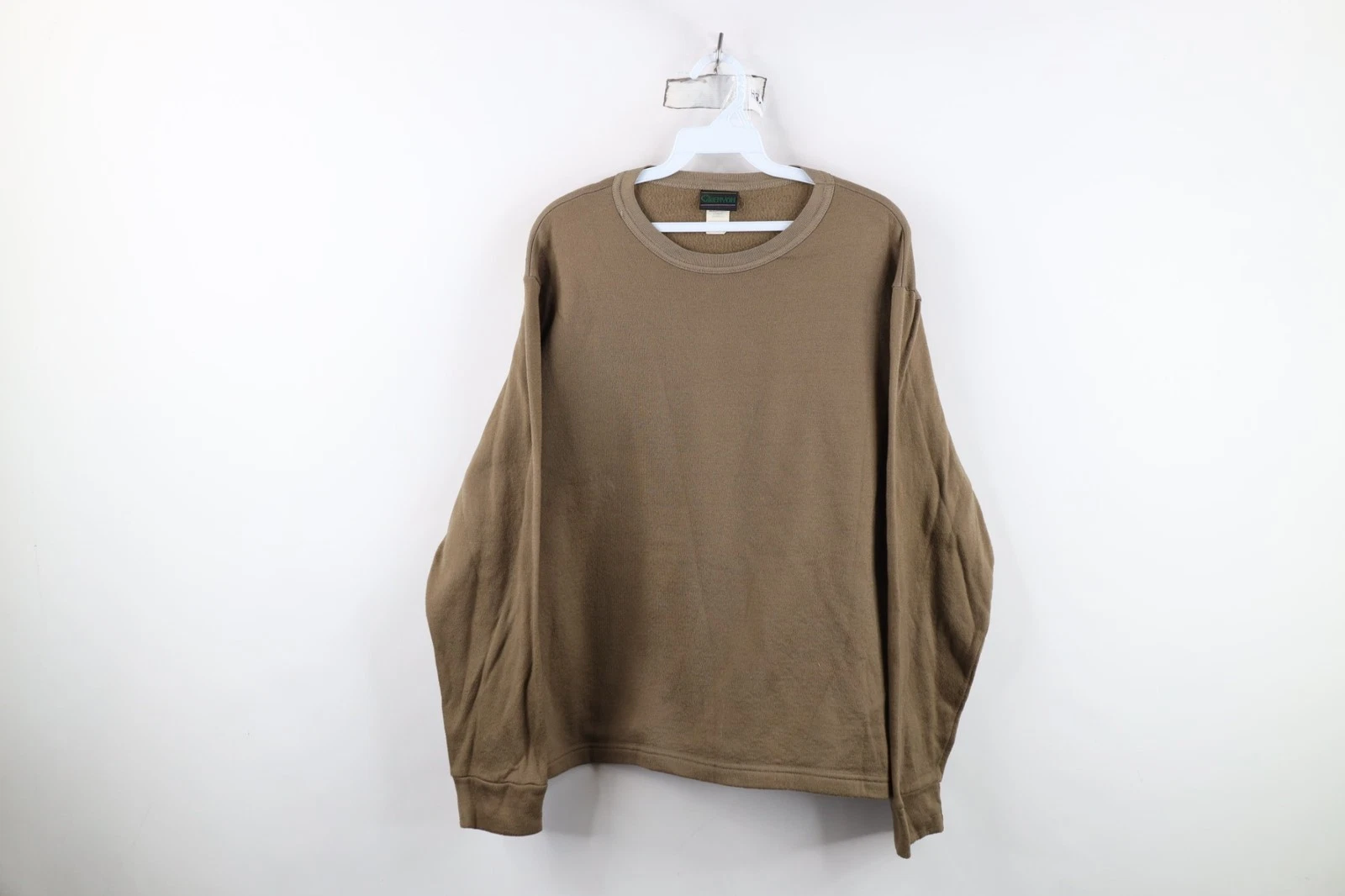 Vintage 90s Streetwear Mens XL Distressed Blank Thermal Fleece Sweatshirt Brown
