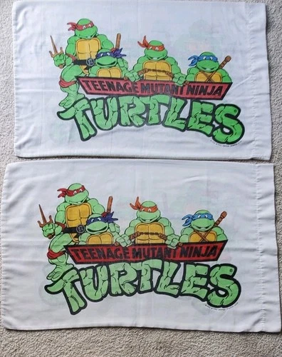 2 Vintage 1990 Teenage Mutant Ninja Turtles TMNT Pillowcases Pair Mirage Studios