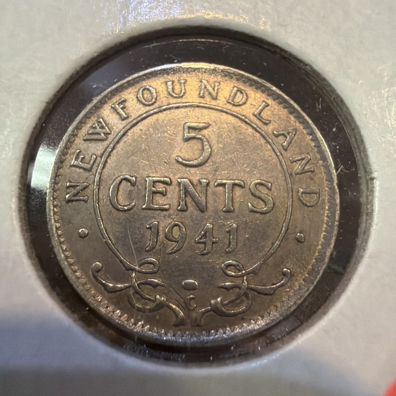 1941 Canada Newfoundland 5 Cents 0.9250 Silver ASW 0.035 Oz Coin   R59