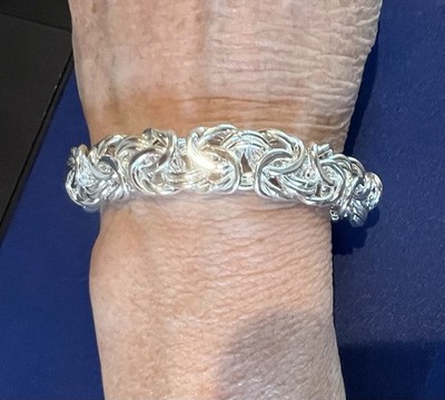 Schweres 13 mm Sterlingsilber byzantinisches Kettenarmband 7'' 925 Italien klobig Unisex