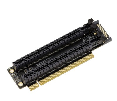Riser PCIe Gen 4.0 x16 auf Bifurcation Adapter 2 Port x8 90°