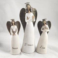 Set of 3 Angel Figurines - Dream 10.25" Love Grace 7.25"  St Nicholas Square