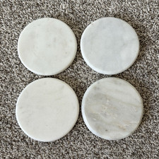 Marble Round White Marbled Coaster Set Modern...