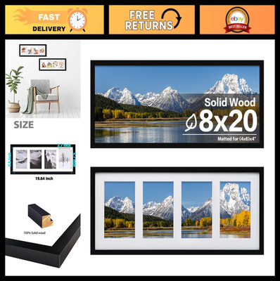 8x20 Collage Picture Frames Set of 2 - 4 Openings for 4x6 Photos, Wall Mount, Bl