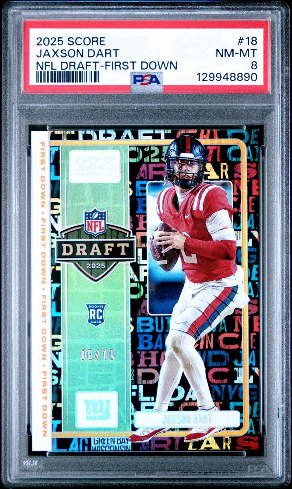 2025 PANINI SCORE NFL DRAFT FIRST DOWN Jaxson Dart RC 8/10 PSA 8 POP 1!