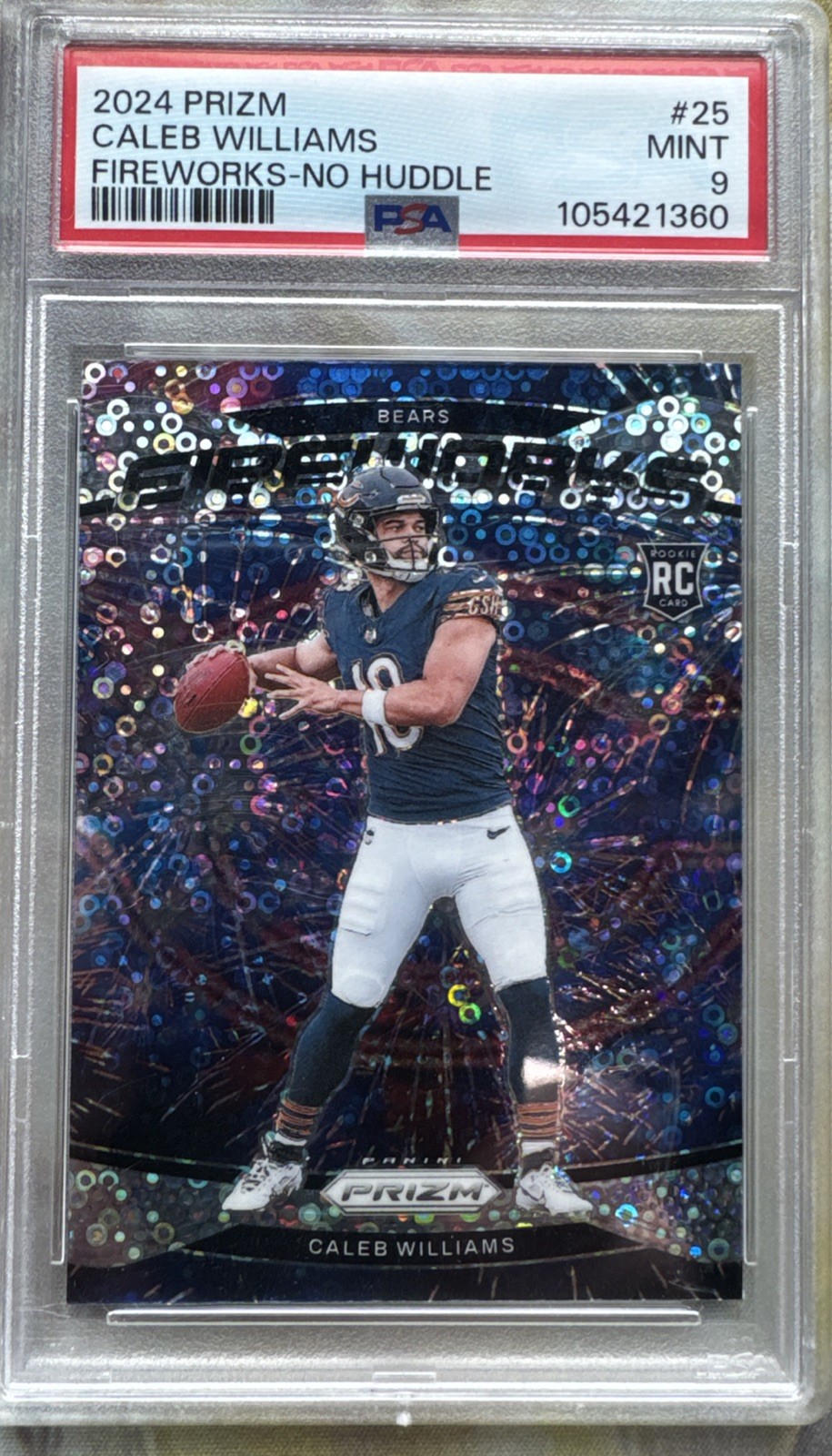 2024 PANINI PRIZM FIREWORKS NO HUDDLE #25 CALEB WILLIAMS ROOKIE RC PSA 9
