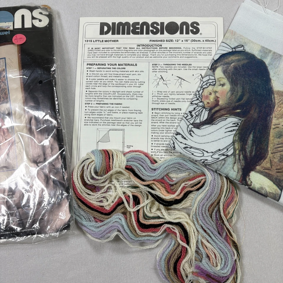 Dimensions Little Mother Crewel Embroidery Kit 1315 Vintage 1979 Complete - Image 4 of 4