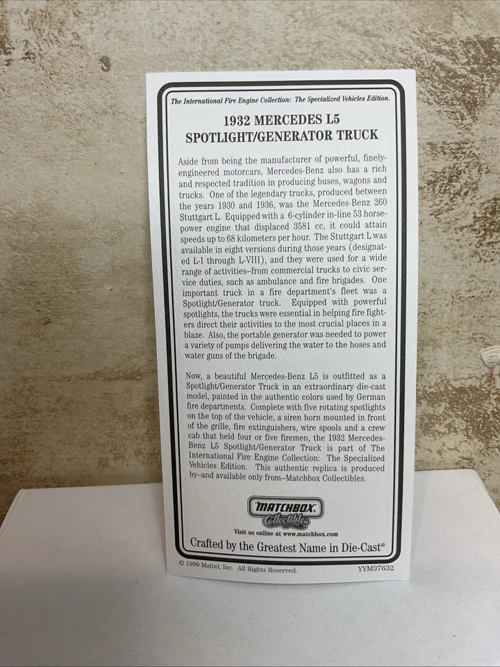 Matchbox Collectibles YYM37632 1932 MERCEDES Spotlight Generator Truck Fire - Image 3 of 4