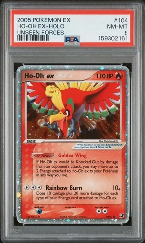 2005 POKEMON EX UNSEEN FORCES #104 HO-OH EX-HOLO PSA 8