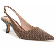 Sam Edelman Bianka Slingback Pumps Brown Plaid Fabric Women's Size 9.5 NEW