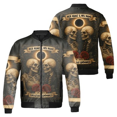 Personalized Gothic Skeleton Couple With Roses Endlessly Entwined Bomber Jacket
