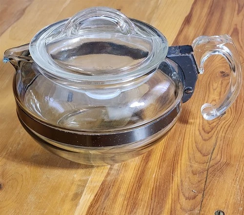VINTAGE PYREX GLASS FLAMEWARE 8126-B POT BELLY TEA POT BLACK BAND