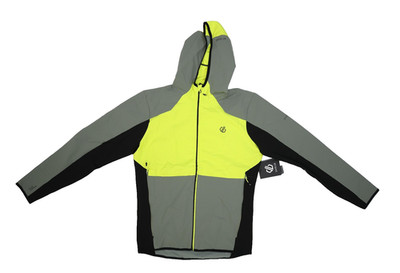 Dare 2B Jacket Mens Medium Gray Neon Yellow Aptile II Sftshll Hooded Windbreaker