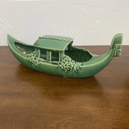 Vintage Retro Collectible McCoy Green Gondola/ Boat Planter Pottery USA  11”