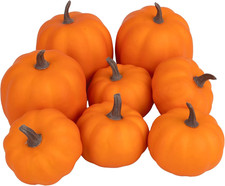 Orange Artificial Pumpkins, Harvest Decor Foam Pumpkin 8 PCS Set