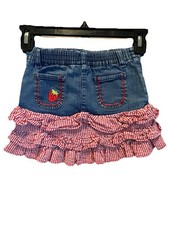 Girls 4/4T Western Copper Key Denim Skort With Gingham Ruffles Strawberry
